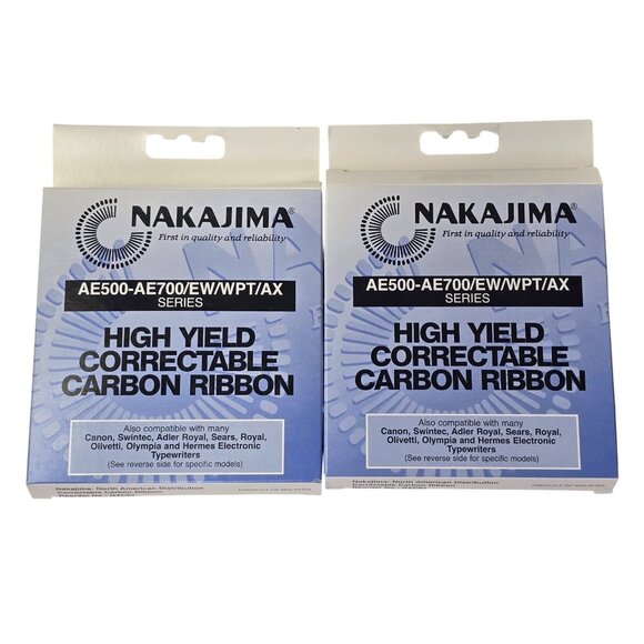 2 packs Nakajima AE-500 AE700 Correctable Carbon Ribbons Typewriter Ink NOS - Picture 1 of 3